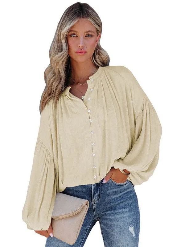 Button-Down Balloon Sleeve Top