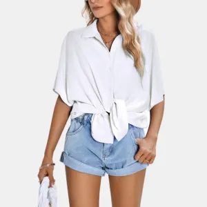 Button Up Shirt Short Sleeve White Blouse