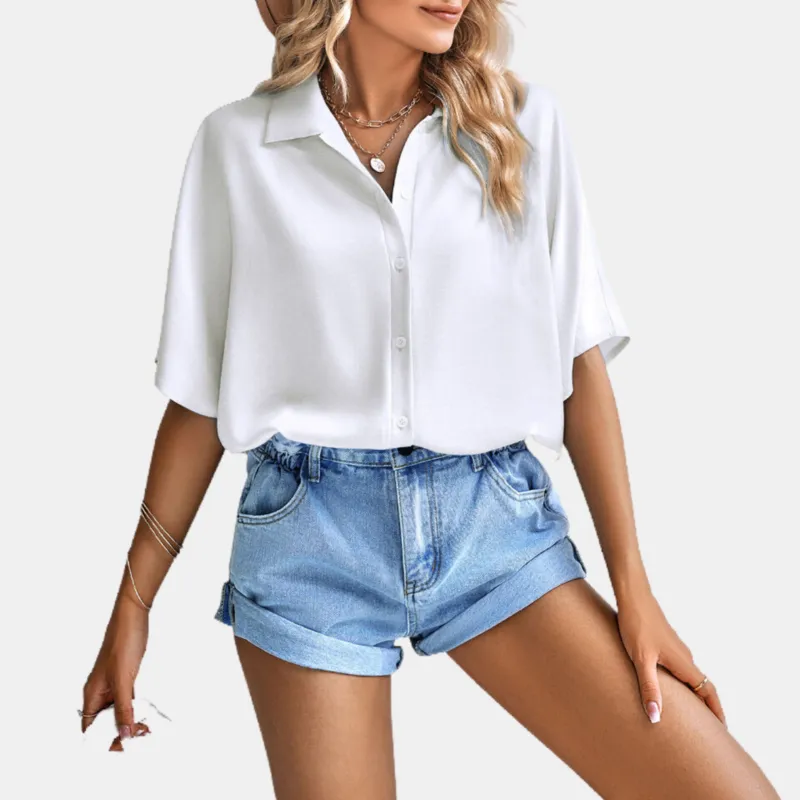 Button Up Shirt Short Sleeve White Blouse
