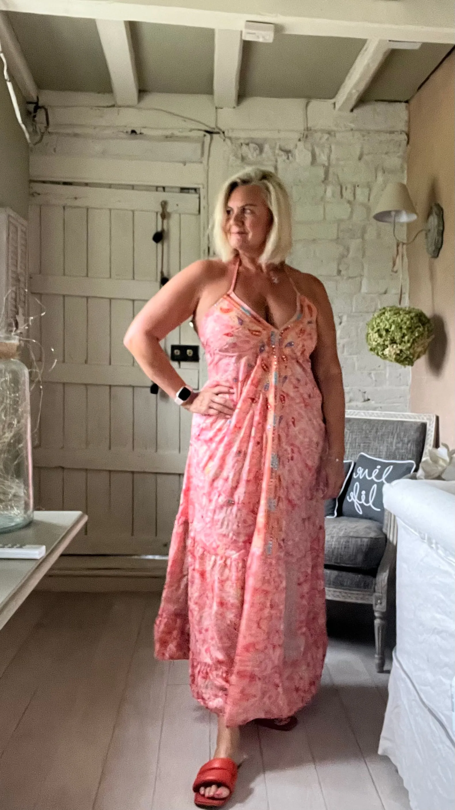 Capri backless sundress in Coral