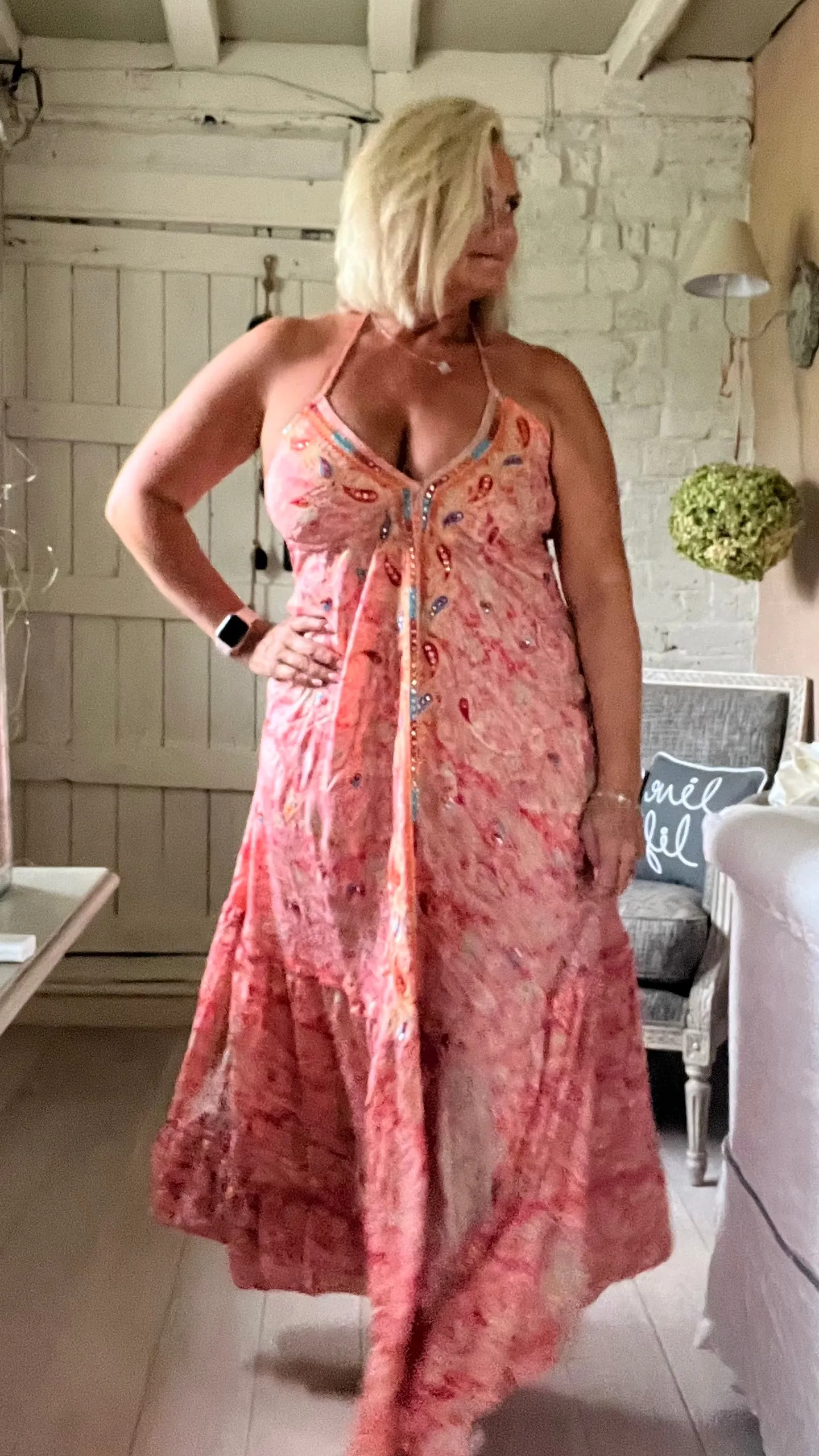 Capri backless sundress in Coral