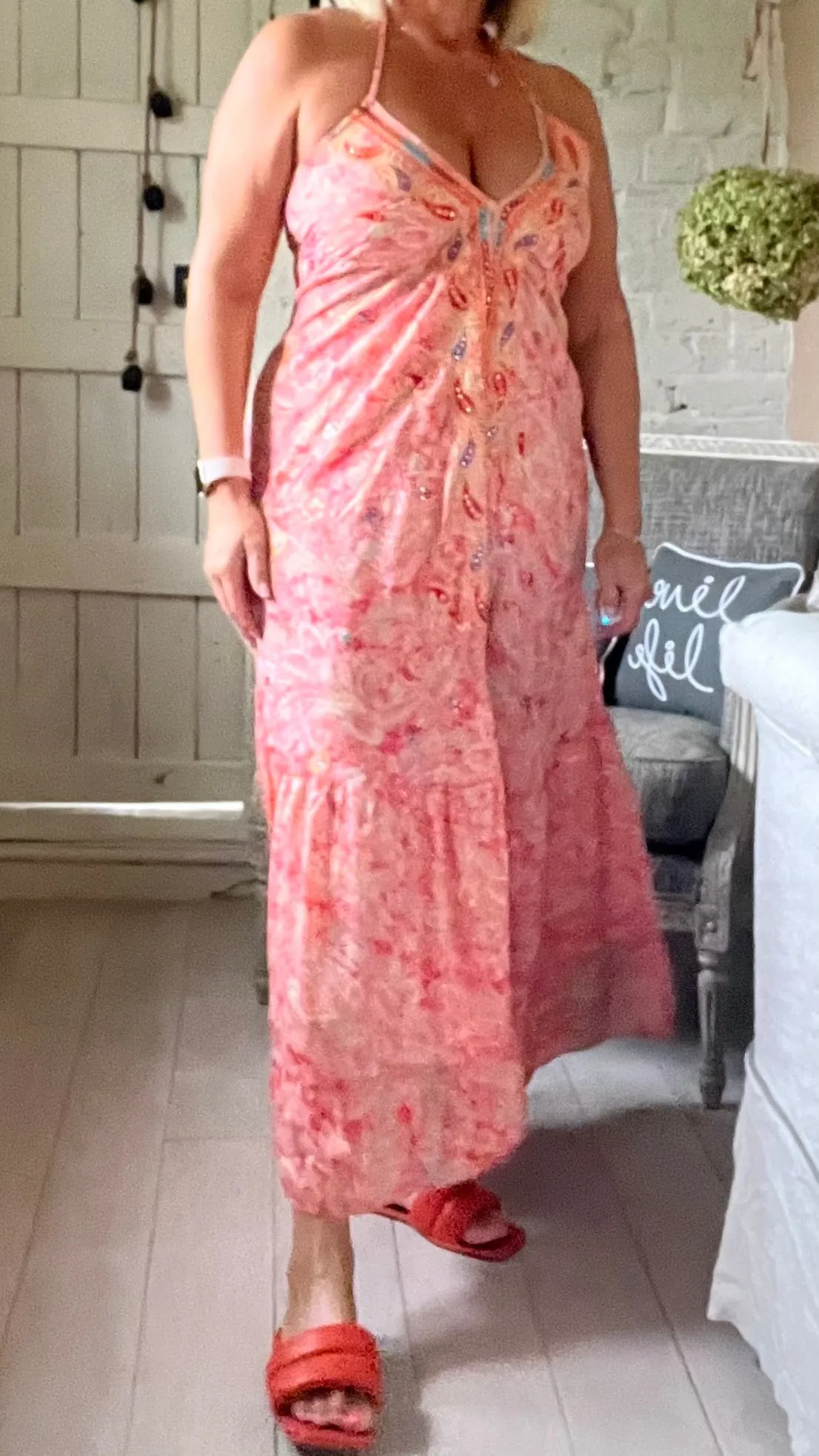 Capri backless sundress in Coral