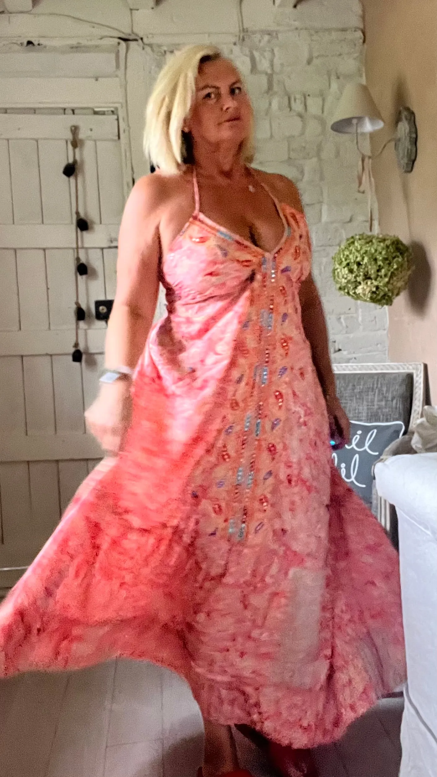 Capri backless sundress in Coral