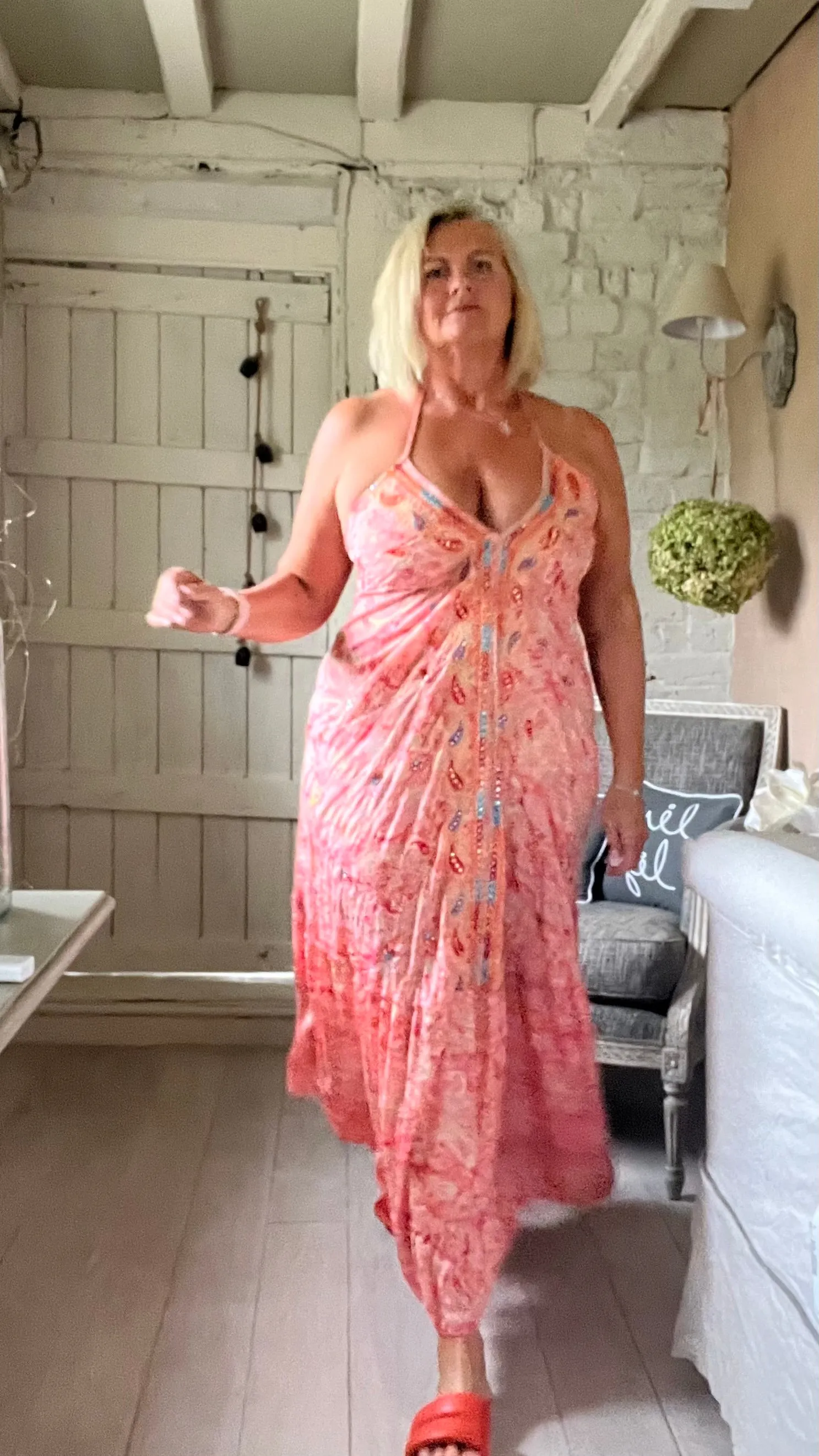 Capri backless sundress in Coral