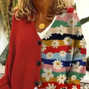 Casual Floral Cashmere button Cardigan Sweater for women