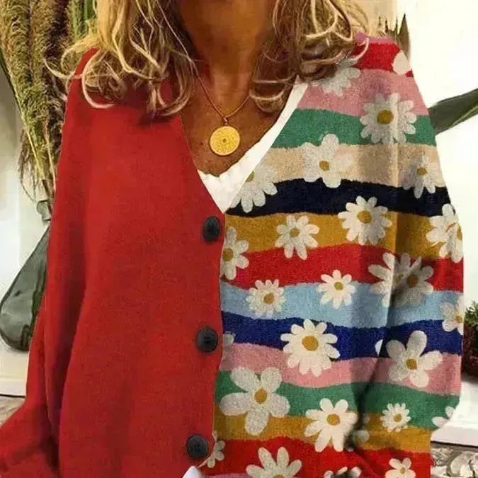 Casual Floral Cashmere button Cardigan Sweater for women