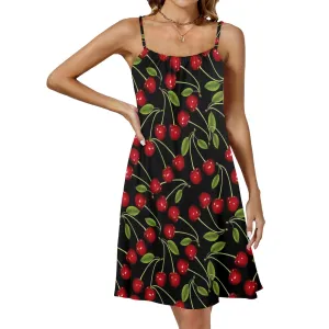 CHERRY BOMB PRINT 3 Drawstring Neck Sleeveless Dress (Model D68)