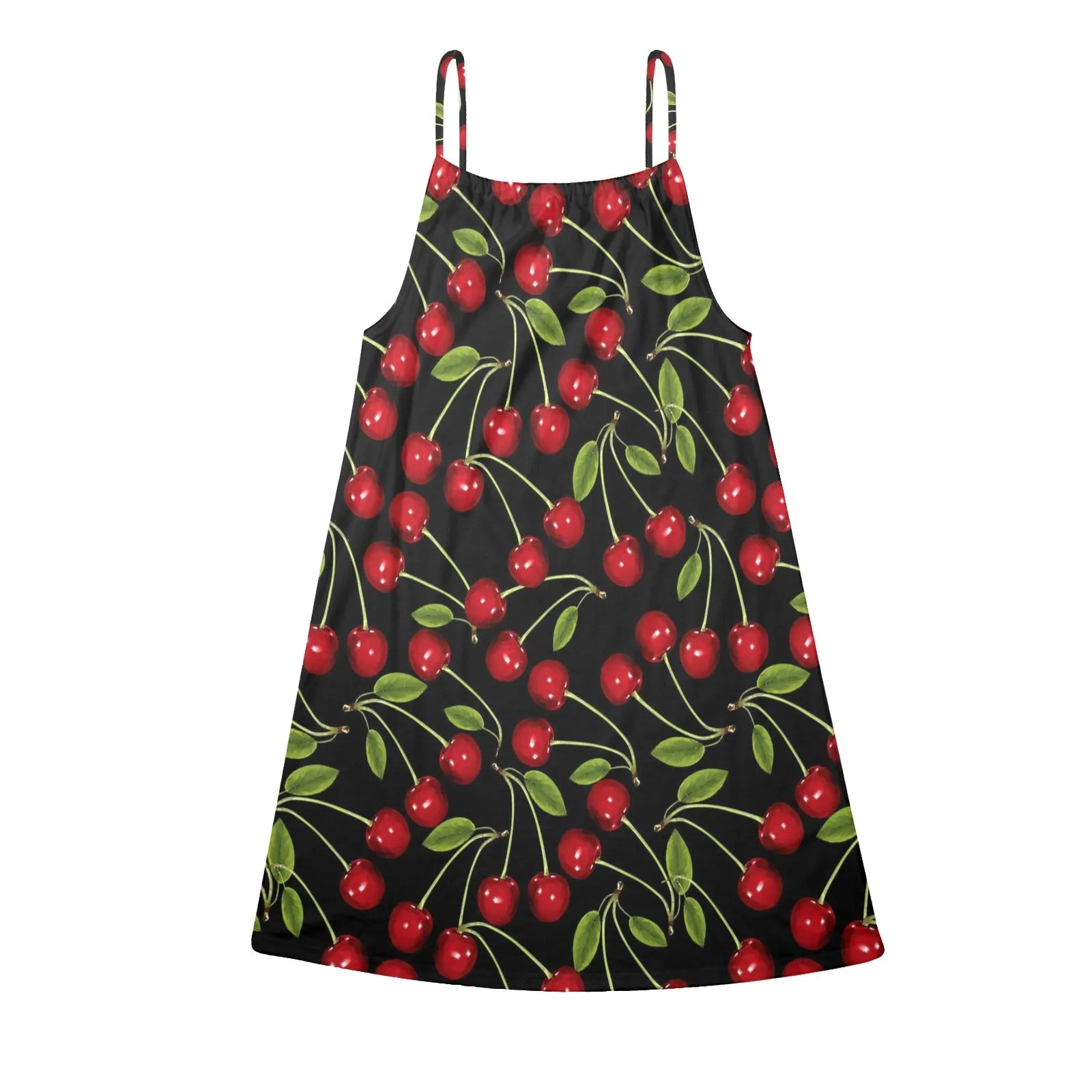 CHERRY BOMB PRINT 3 Drawstring Neck Sleeveless Dress (Model D68)