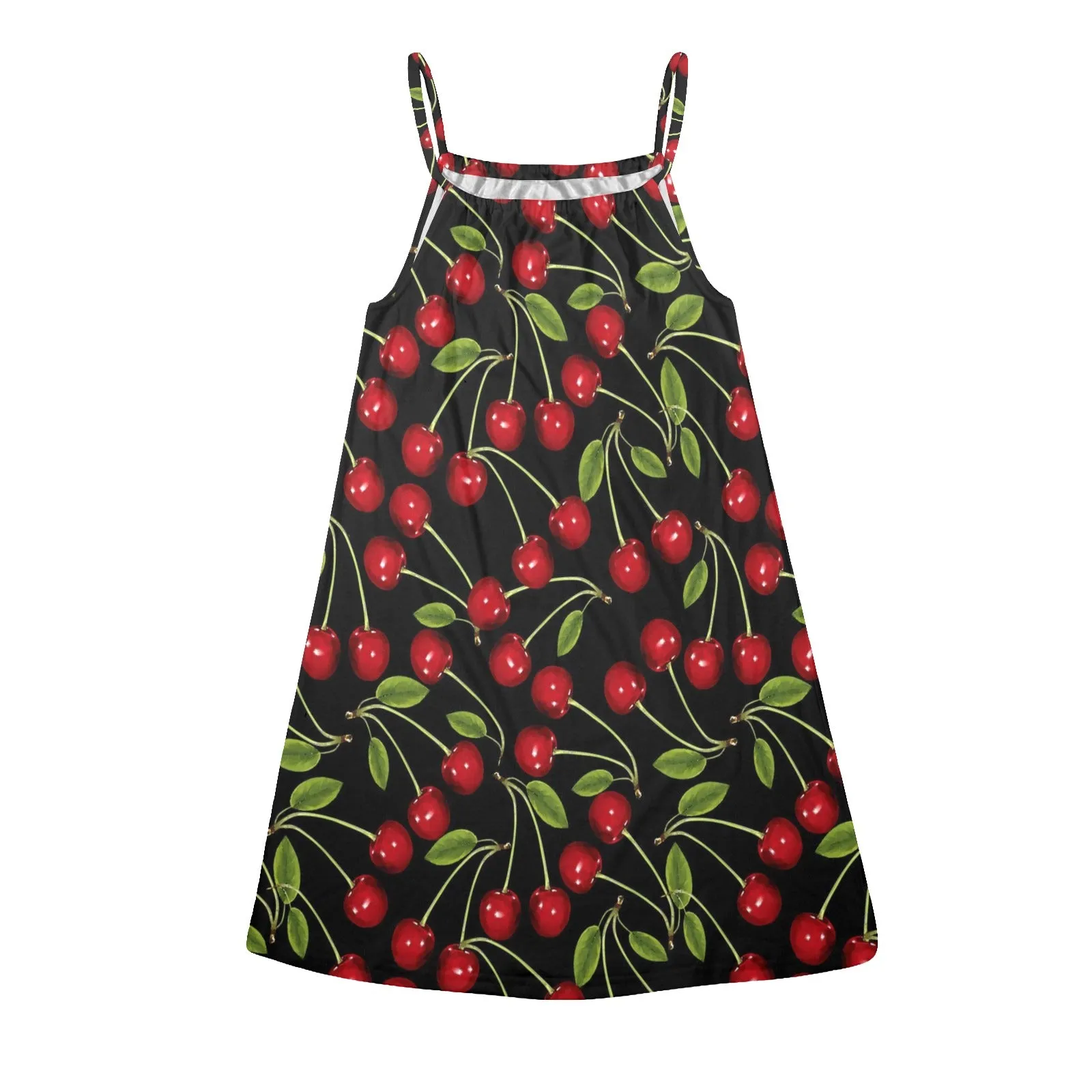 CHERRY BOMB PRINT 3 Drawstring Neck Sleeveless Dress (Model D68)