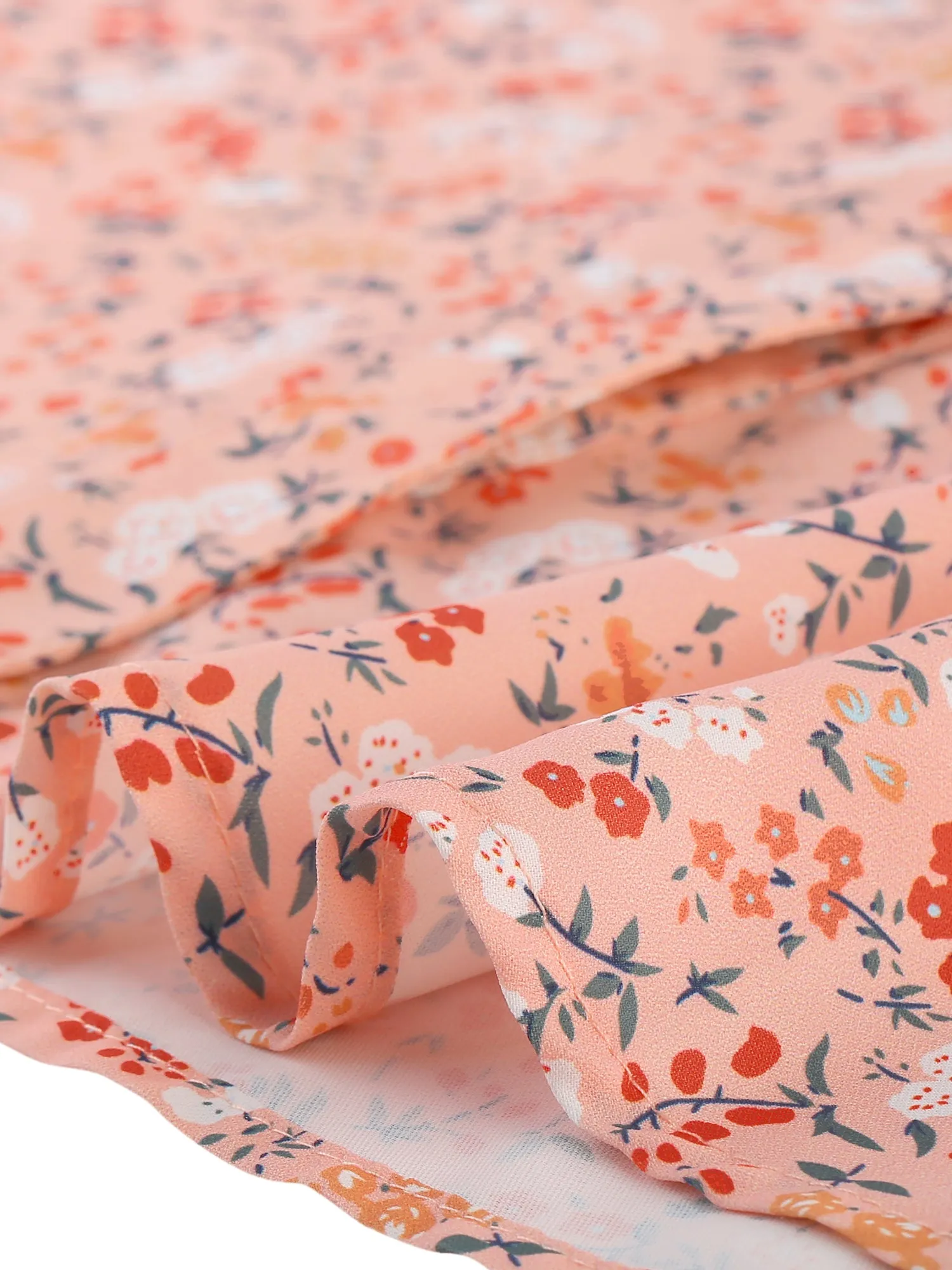 Chiffon Floral Tops V Neck Long Sleeve Button-Up Blouse Shirt