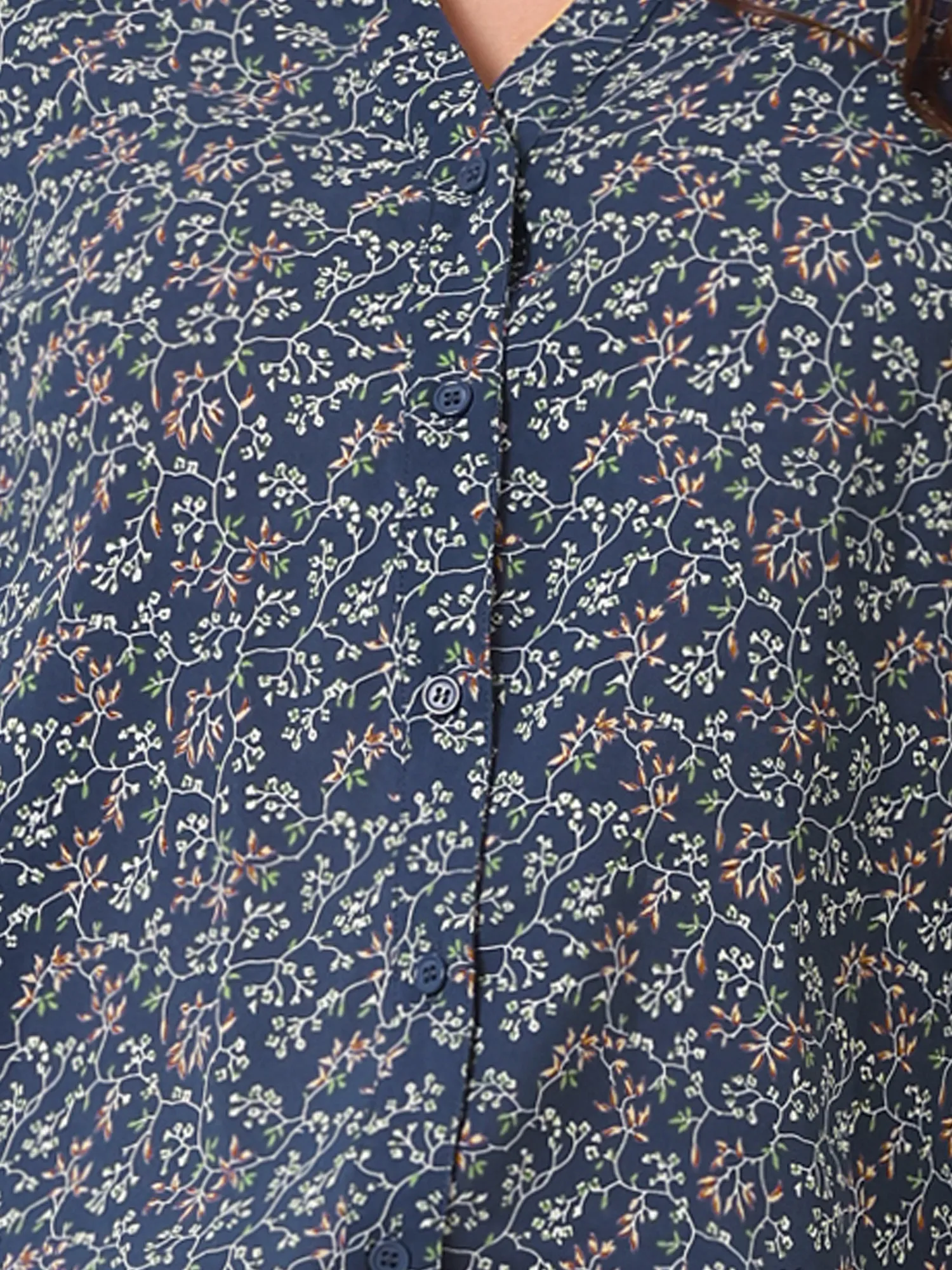 Chiffon Floral Tops V Neck Long Sleeve Button-Up Blouse Shirt