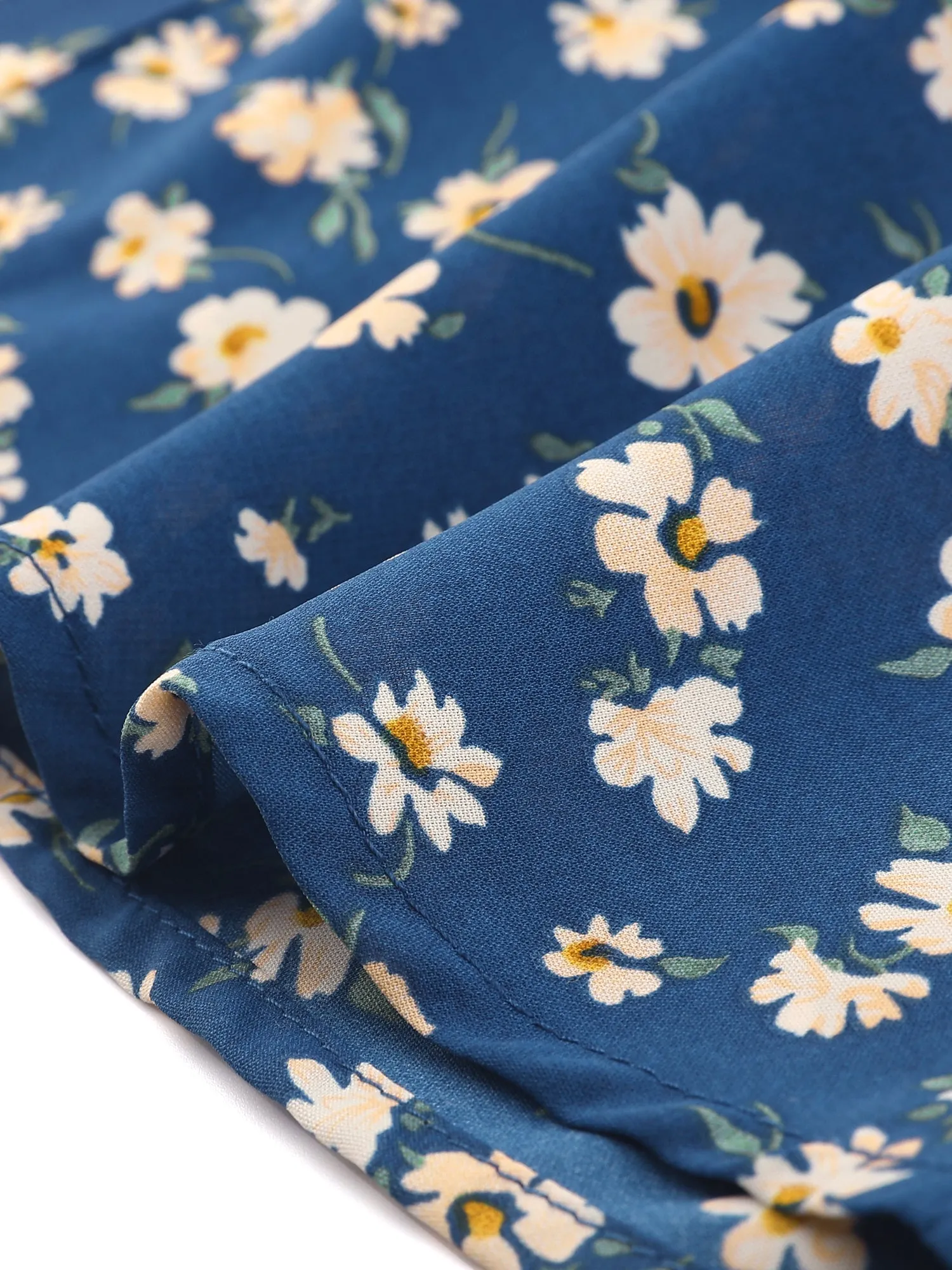Chiffon Floral Tops V Neck Long Sleeve Button-Up Blouse Shirt