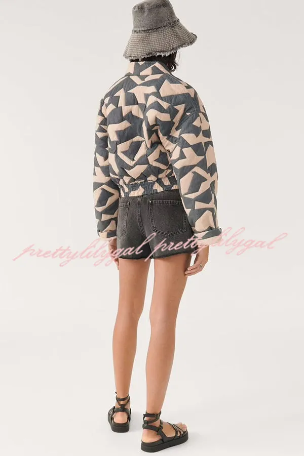 Chrissa Unique Printed Casual Long Sleeve Pocket Cotton Jacket