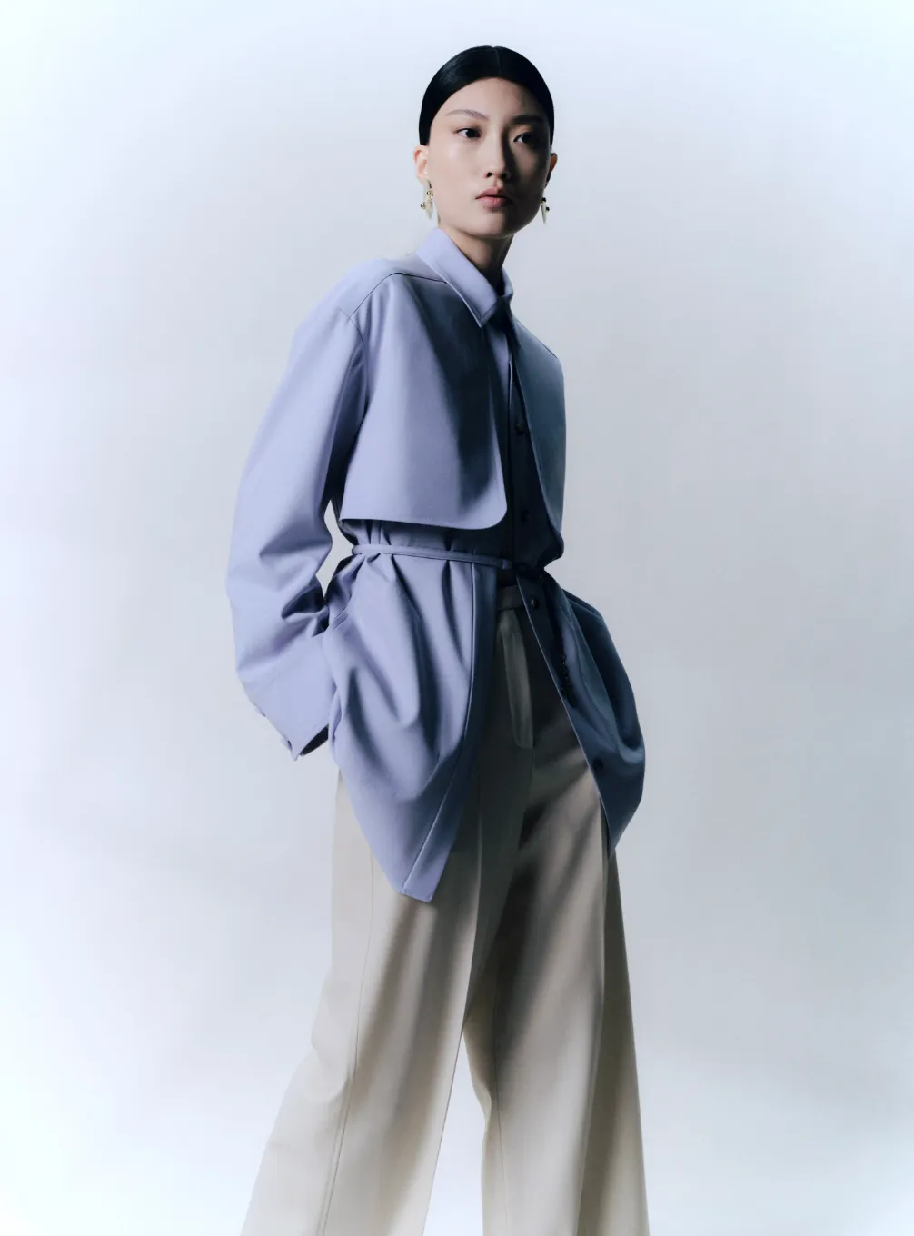 Dawn Blue Fine Wool Jacket with Agnona Chain Belt