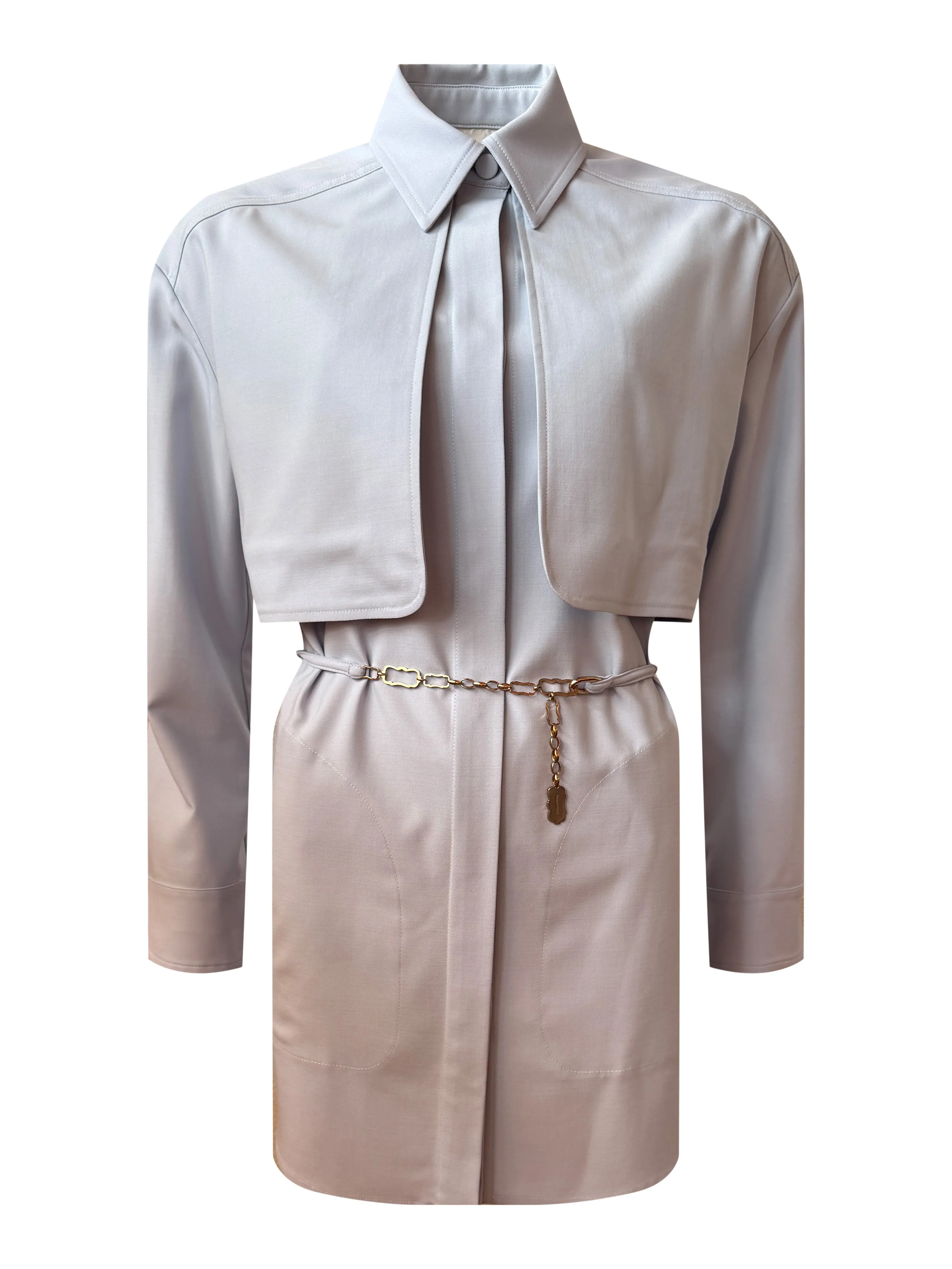 Dawn Blue Fine Wool Jacket with Agnona Chain Belt