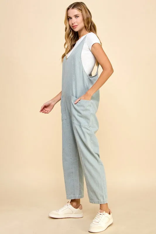 Deep V Denim Slouch Jumpsuit