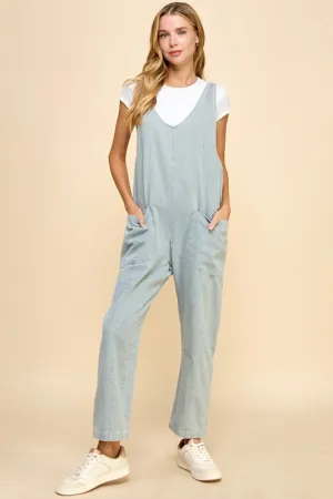 Deep V Denim Slouch Jumpsuit