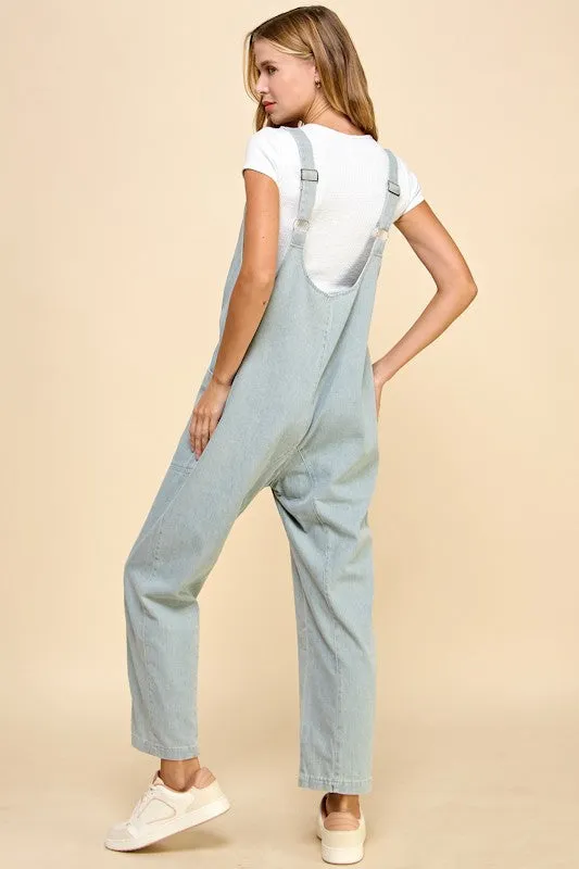 Deep V Denim Slouch Jumpsuit