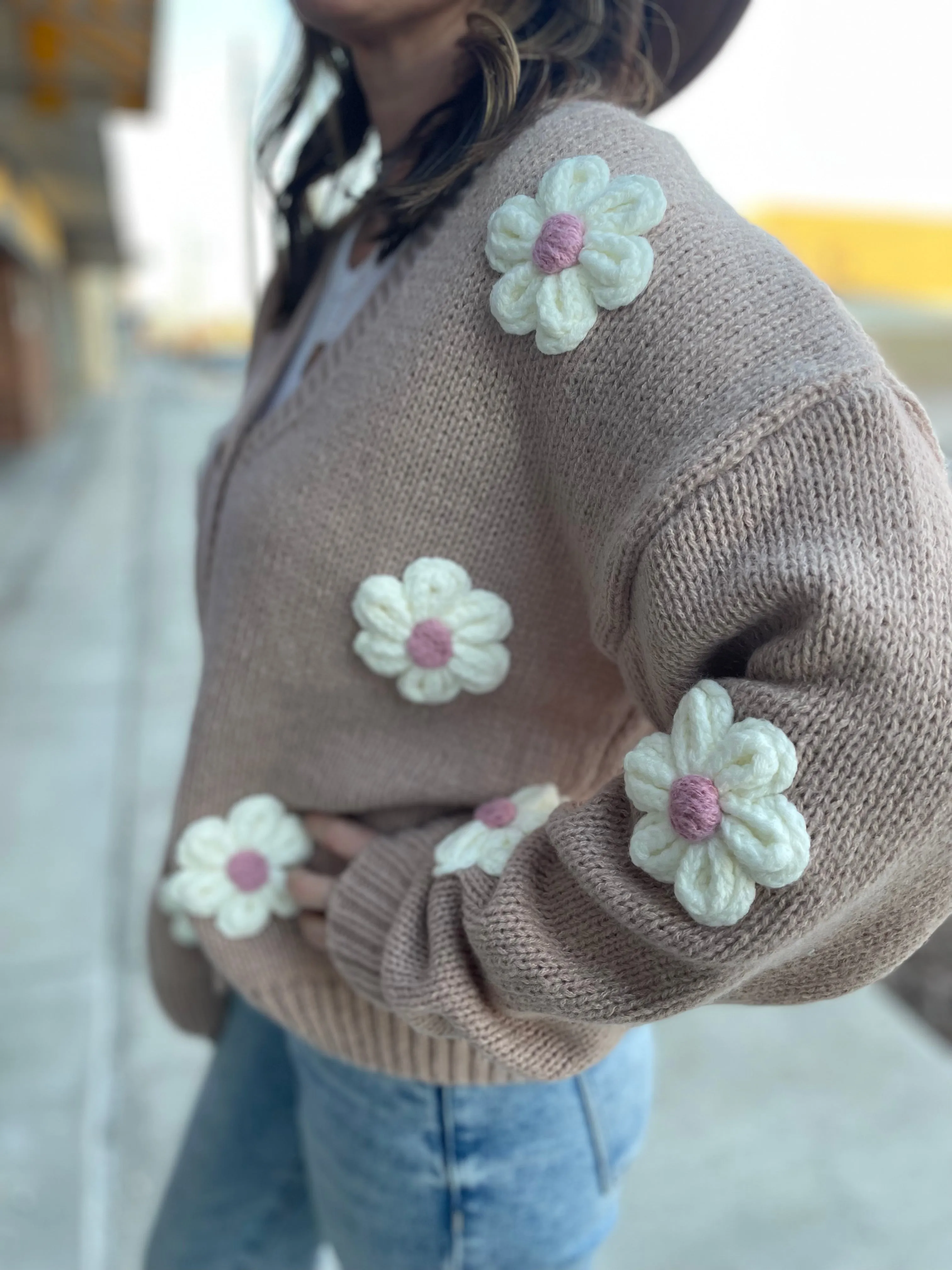 Drop Shoulder Floral Cardigan