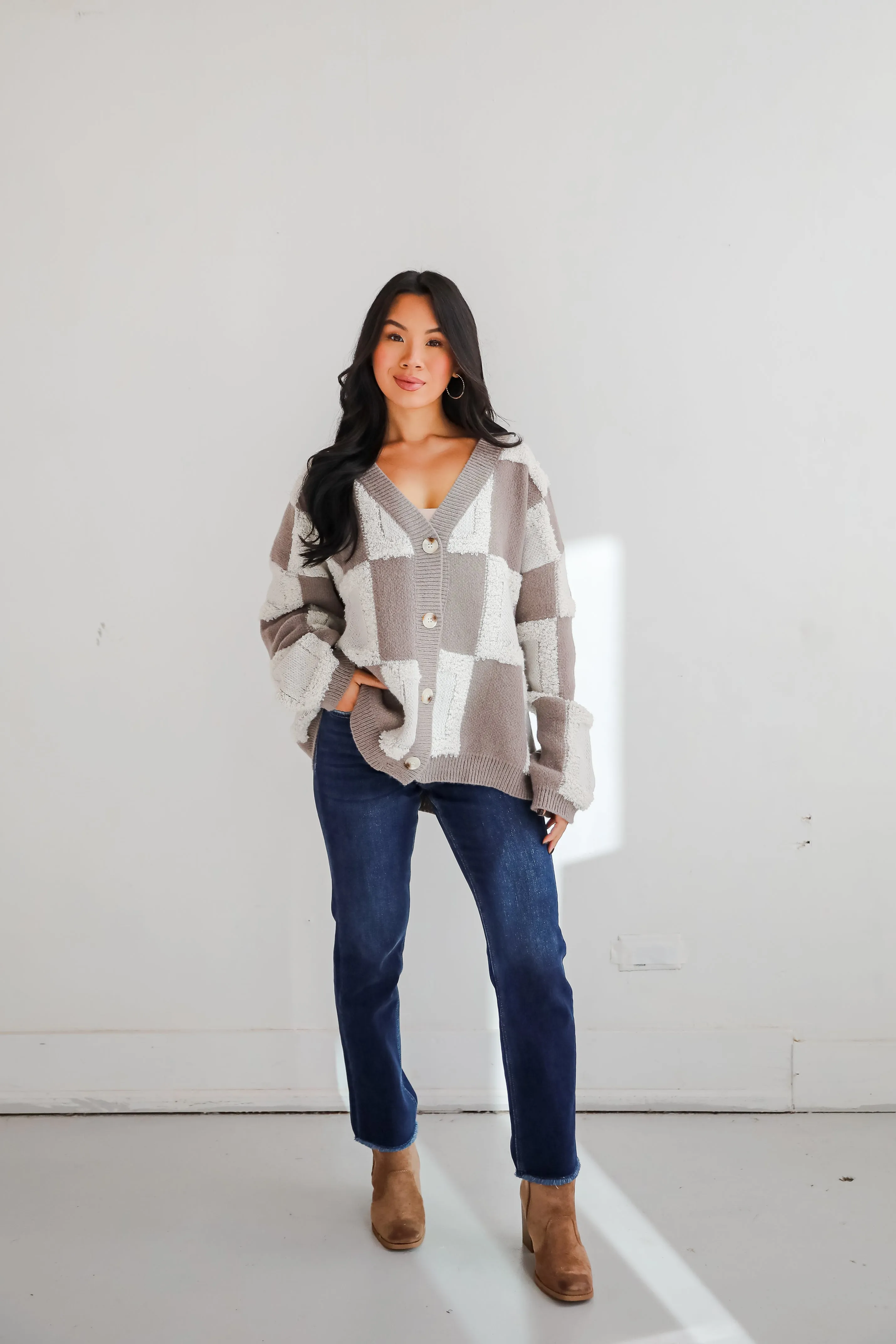 FINAL SALE - Wanna Be Close Checkered Sweater Cardigan
