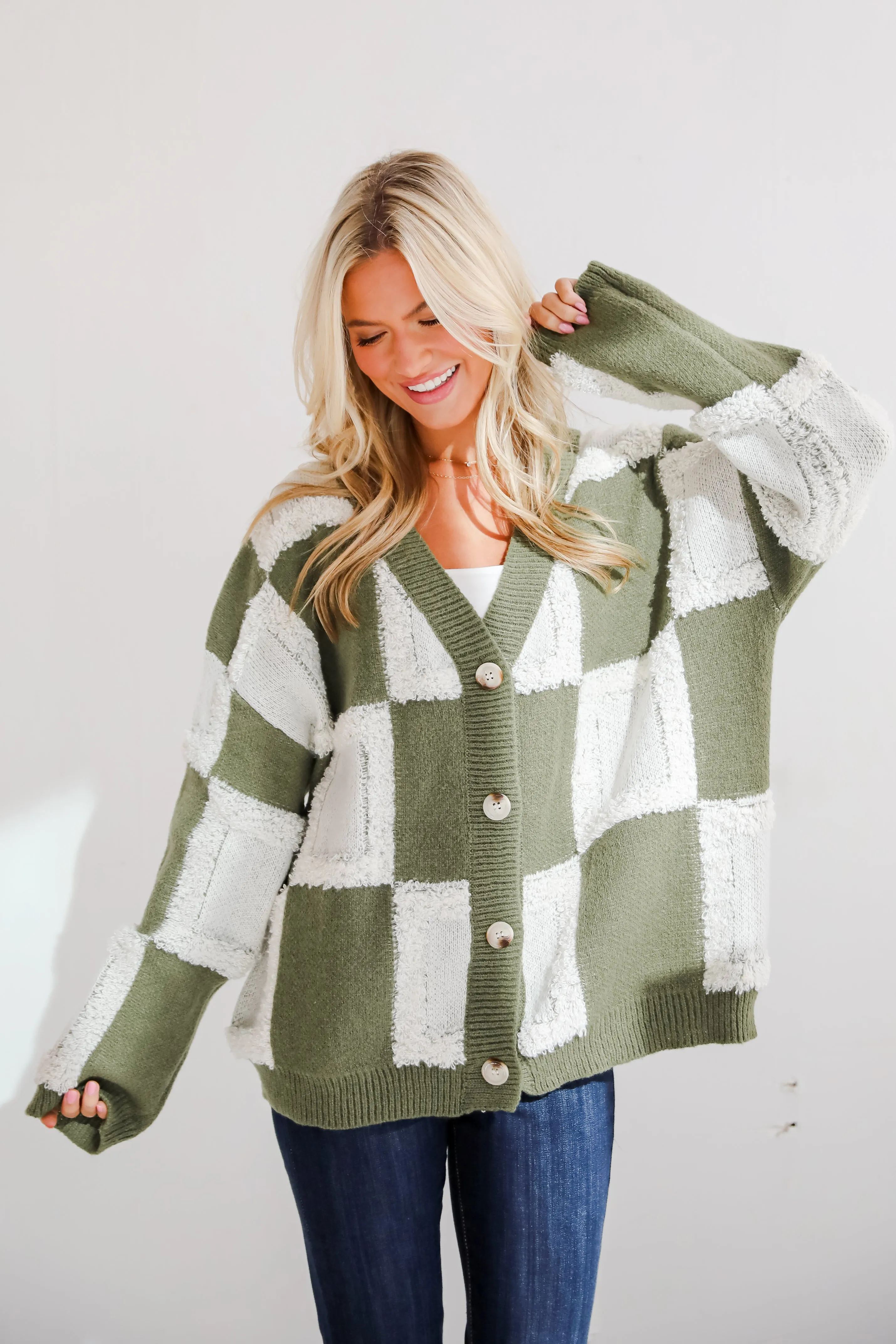 FINAL SALE - Wanna Be Close Checkered Sweater Cardigan