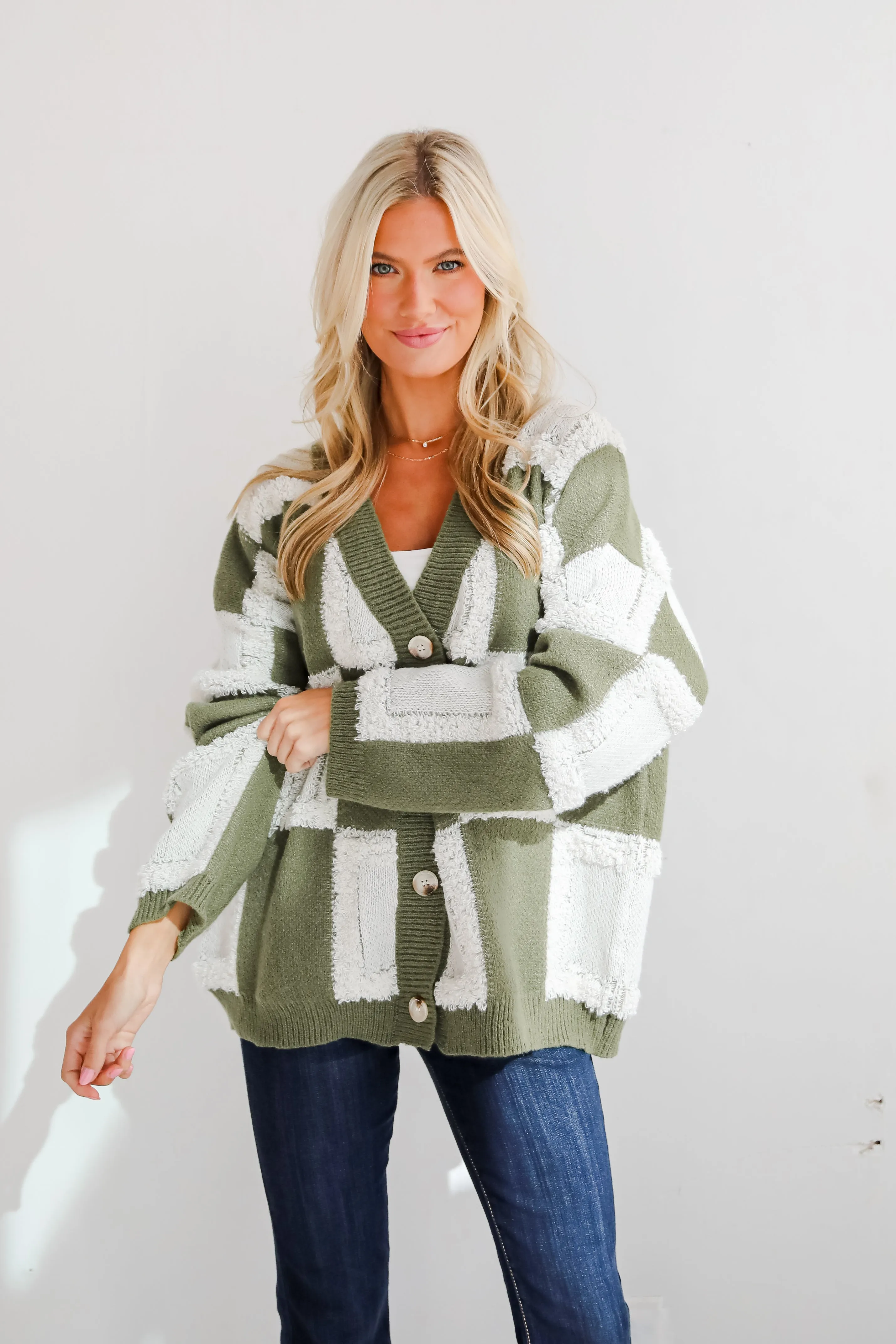 FINAL SALE - Wanna Be Close Checkered Sweater Cardigan