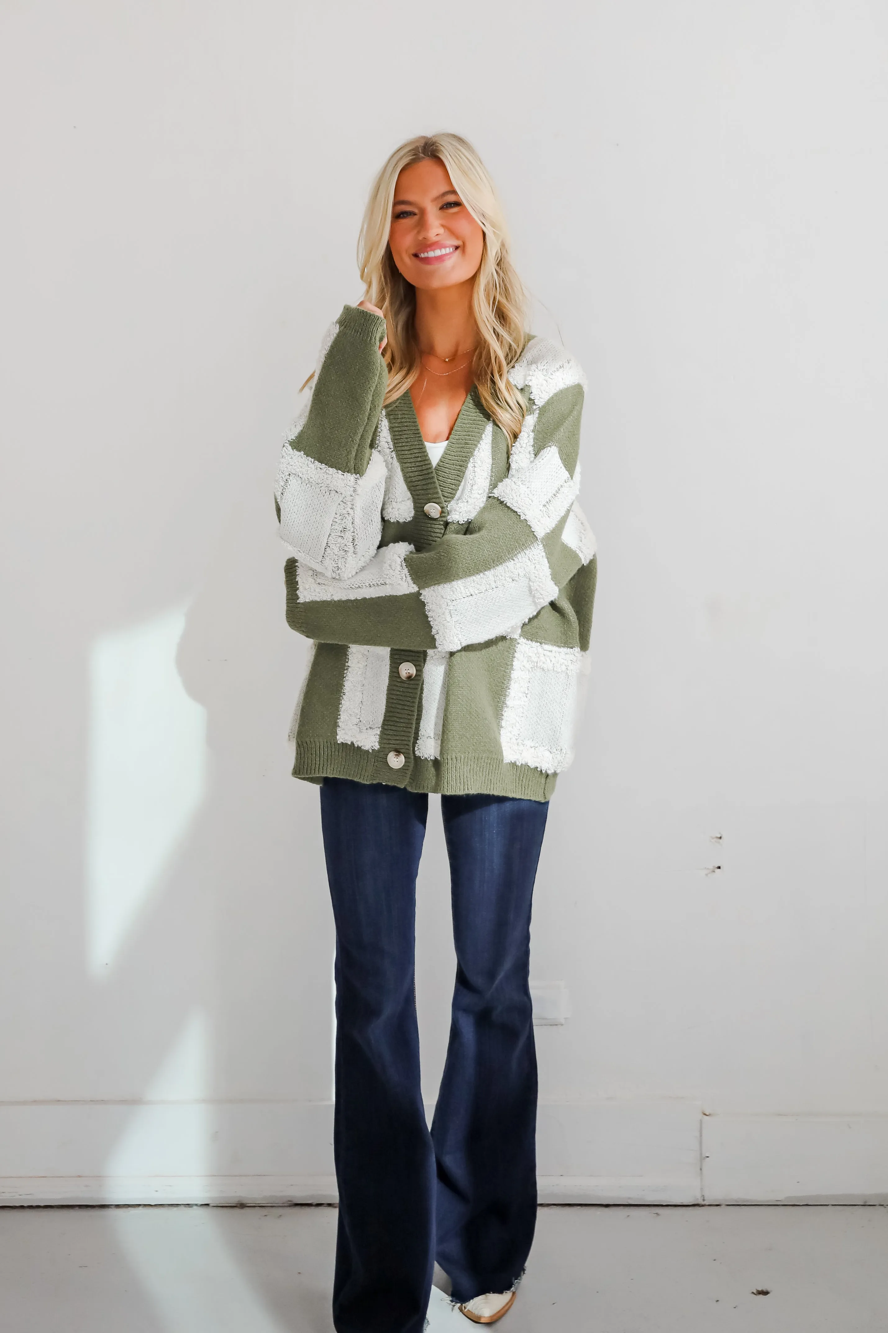 FINAL SALE - Wanna Be Close Checkered Sweater Cardigan