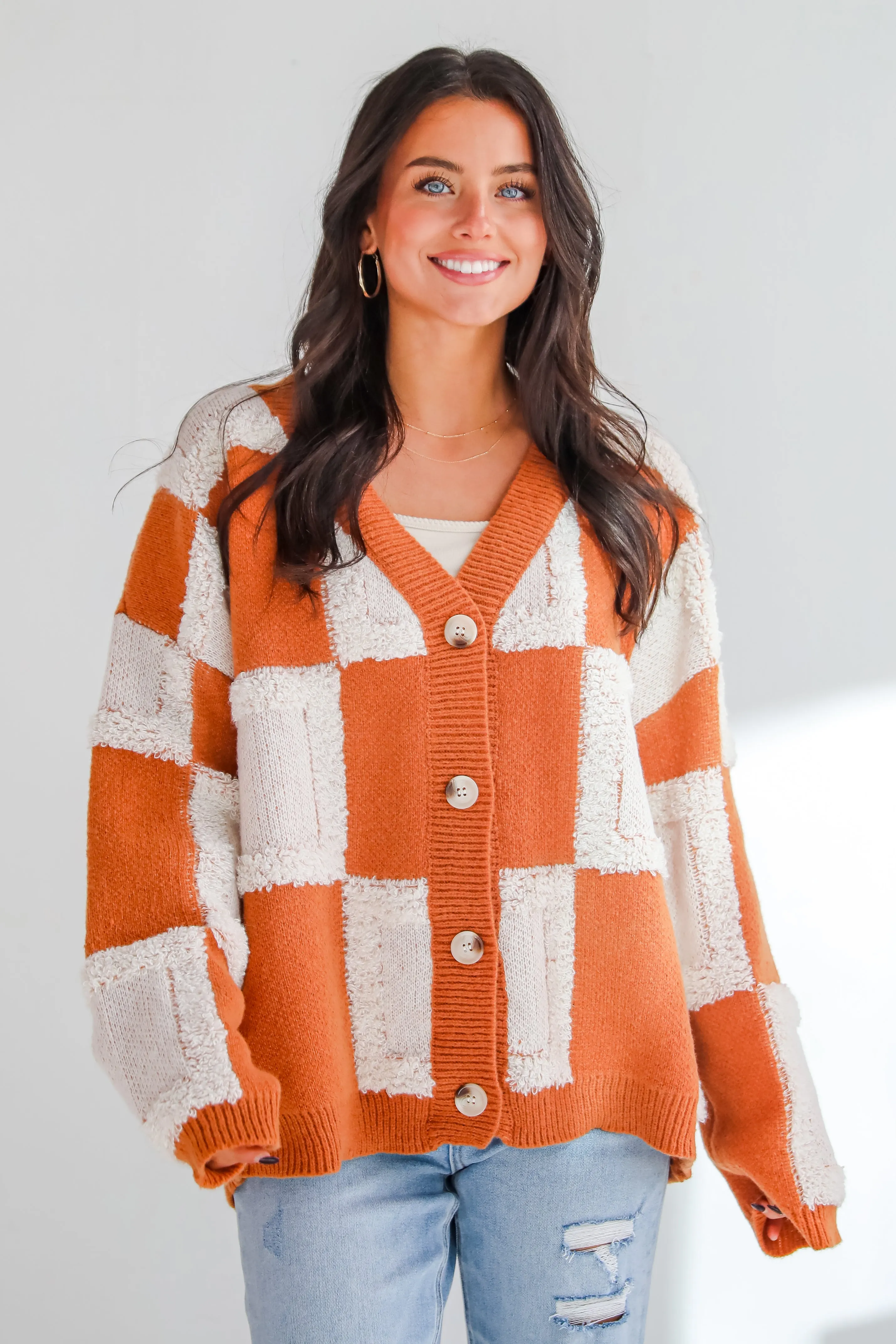 FINAL SALE - Wanna Be Close Checkered Sweater Cardigan