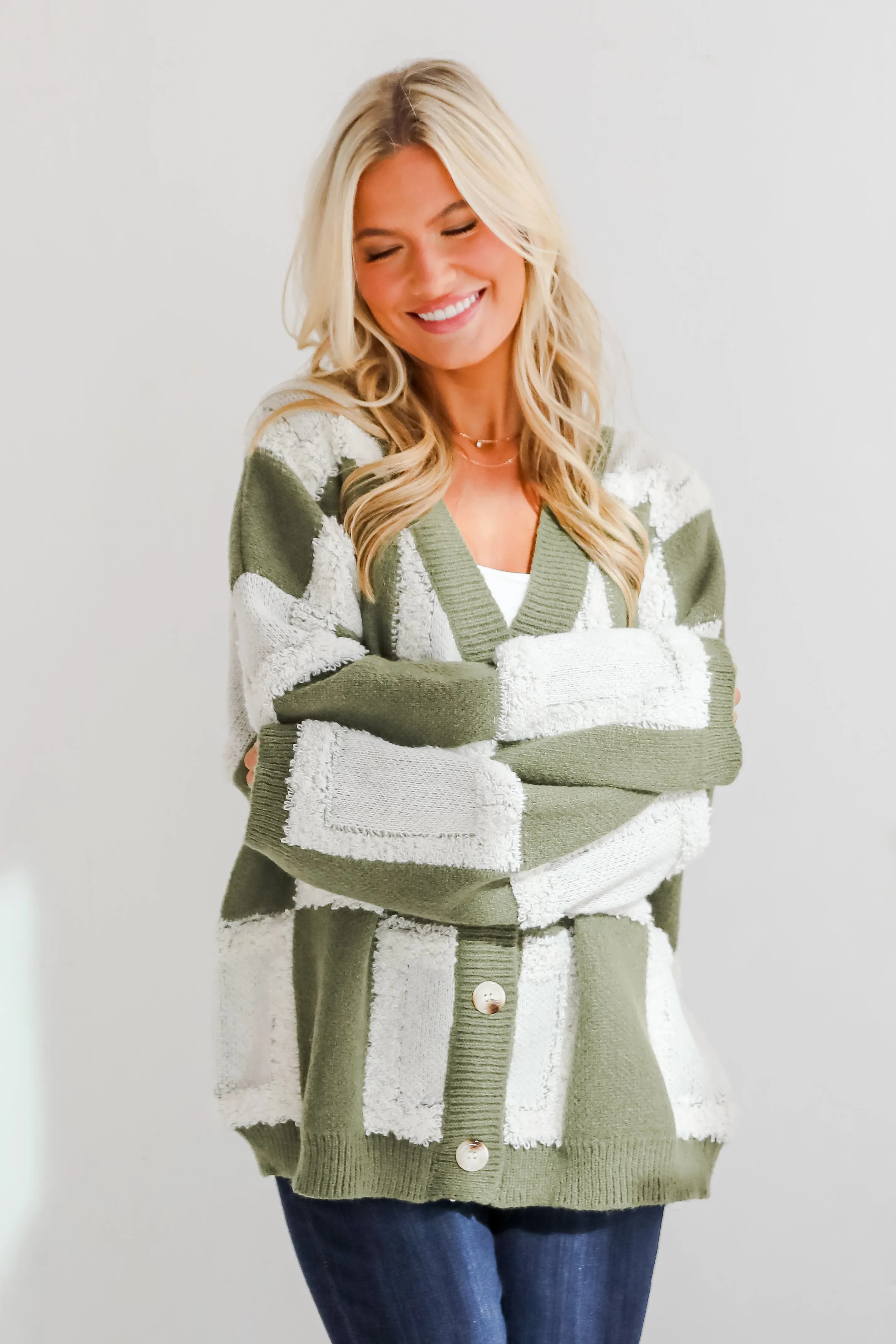FINAL SALE - Wanna Be Close Checkered Sweater Cardigan