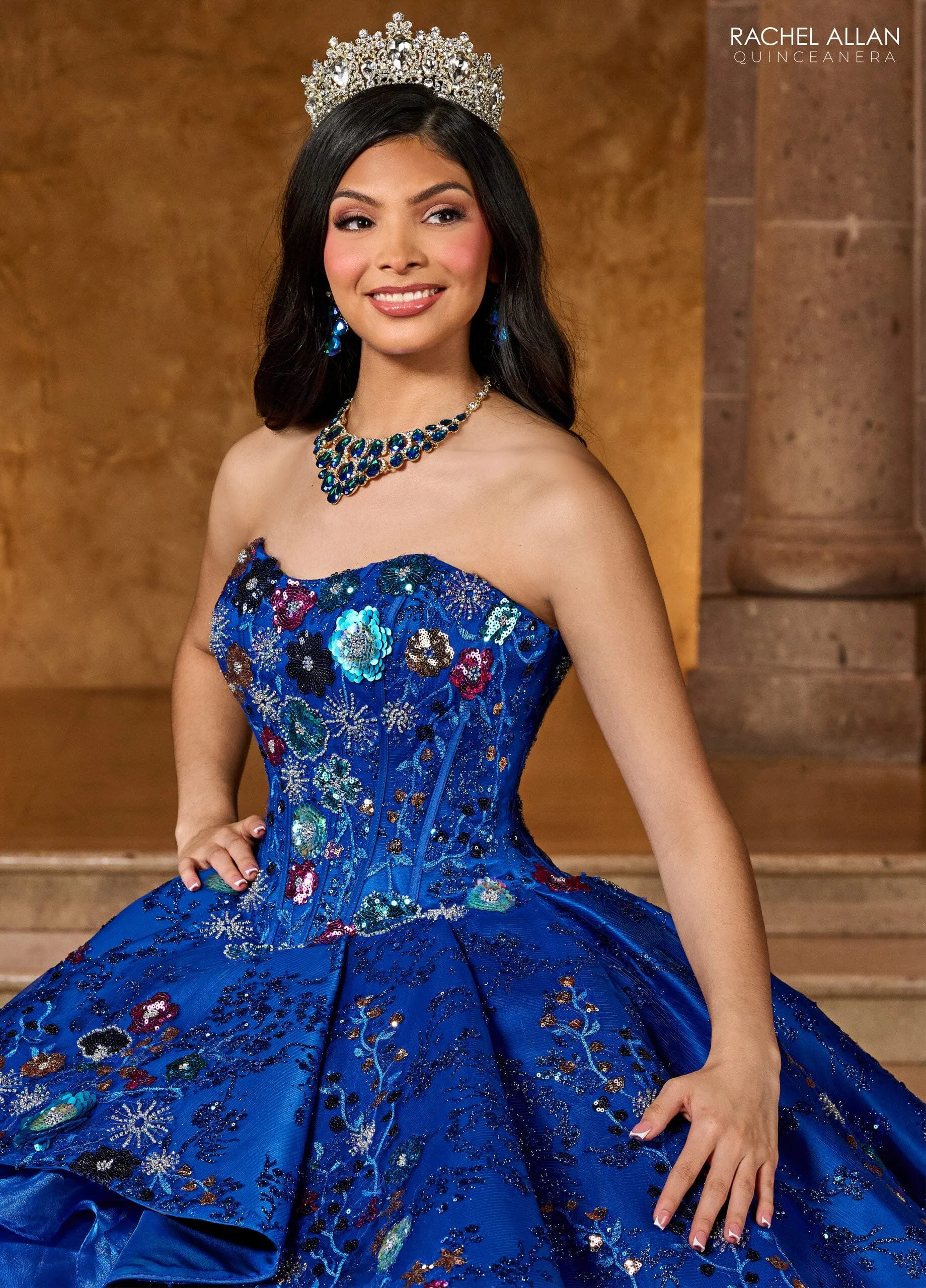 Floral Beaded Ruffled Quinceanera Dress by Rachel Allan RQ5004