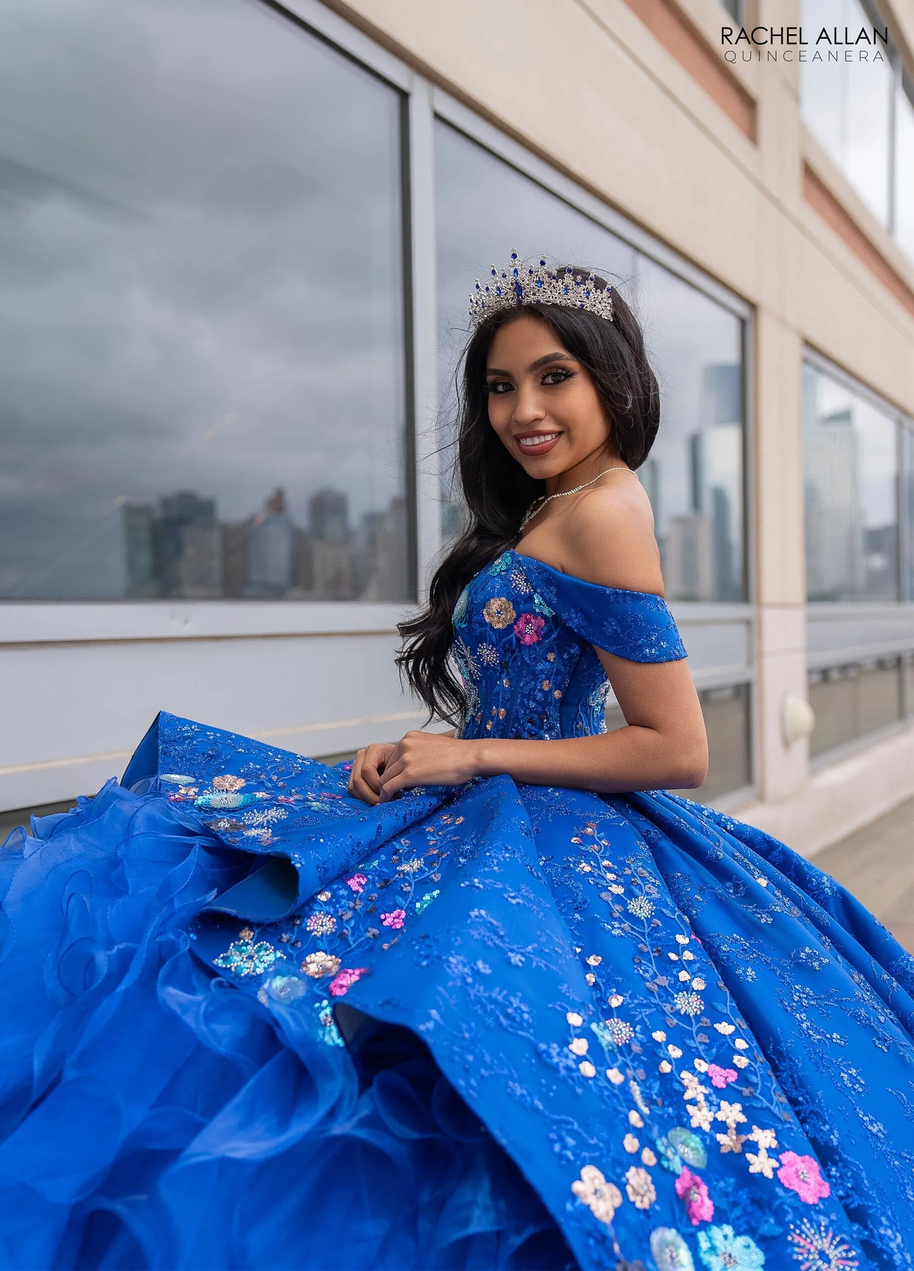 Floral Beaded Ruffled Quinceanera Dress by Rachel Allan RQ5004