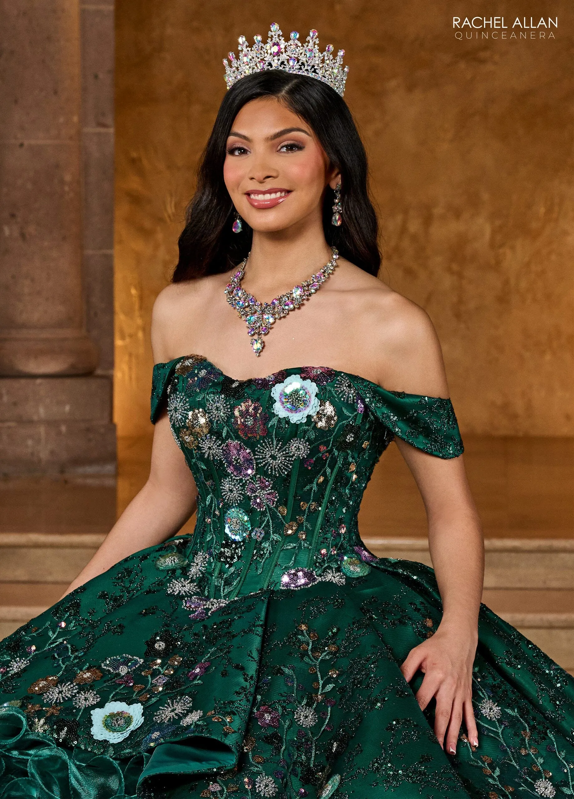 Floral Beaded Ruffled Quinceanera Dress by Rachel Allan RQ5004