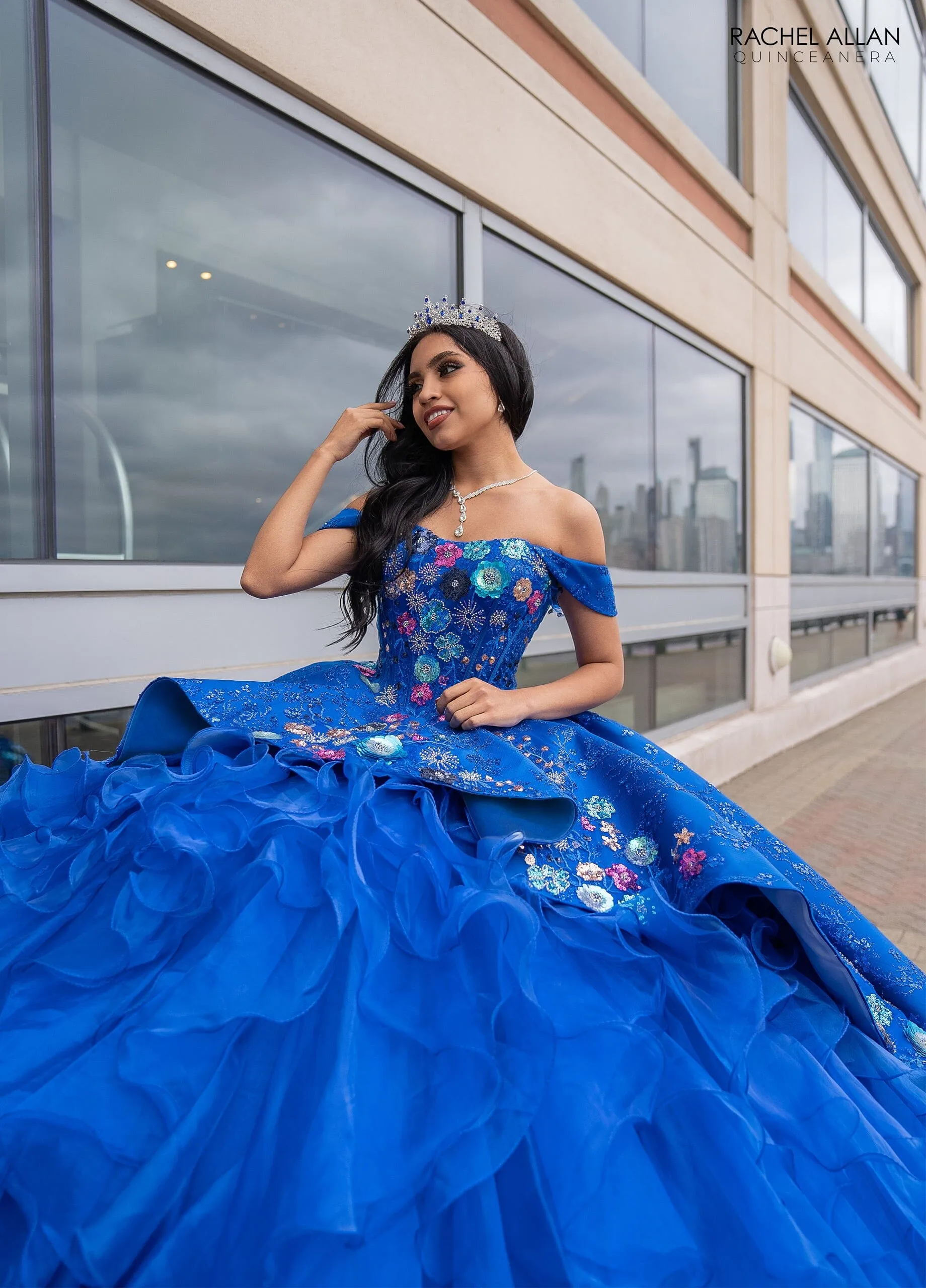 Floral Beaded Ruffled Quinceanera Dress by Rachel Allan RQ5004