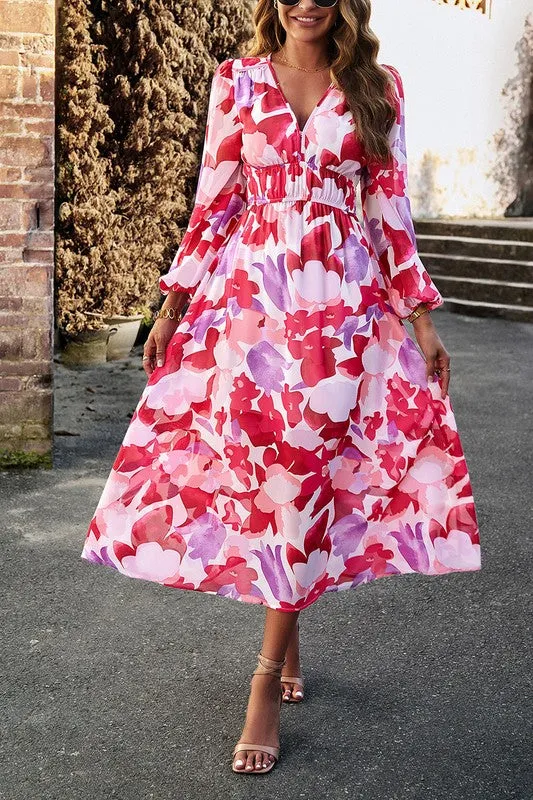 Floral Elastic Waist A-Line Midi Dress II