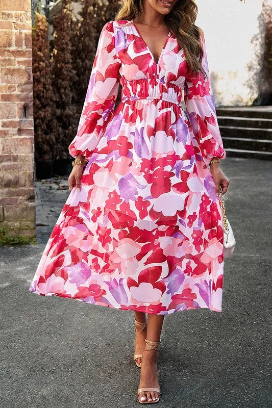 Floral Elastic Waist A-Line Midi Dress II