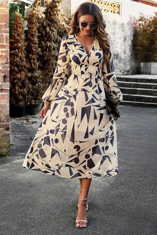 Floral Elastic Waist A-Line Midi Dress II