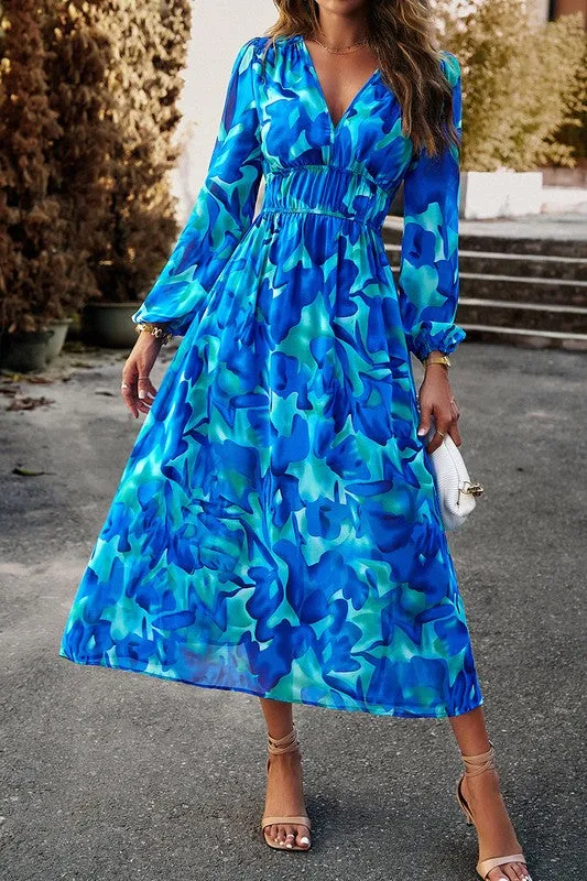Floral Elastic Waist A-Line Midi Dress II