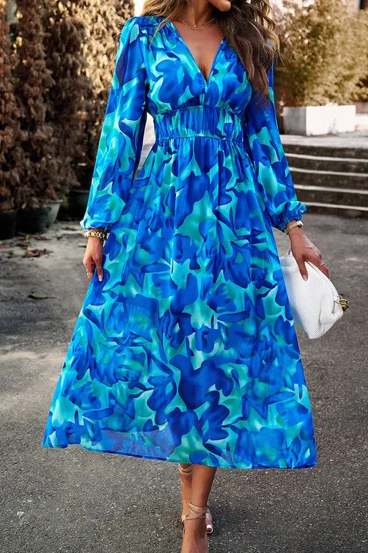 Floral Elastic Waist A-Line Midi Dress II