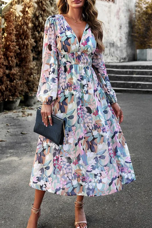 Floral Elastic Waist A-Line Midi Dress II
