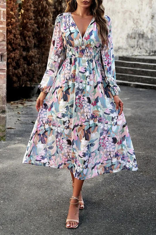 Floral Elastic Waist A-Line Midi Dress II