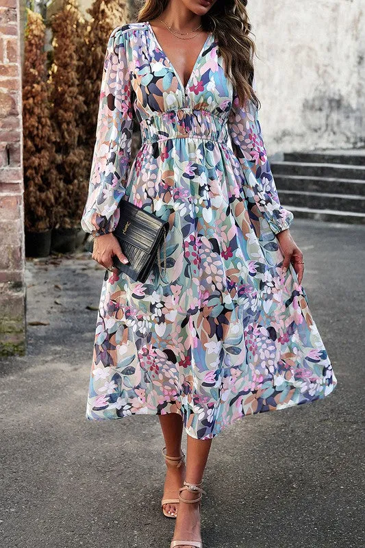 Floral Elastic Waist A-Line Midi Dress II
