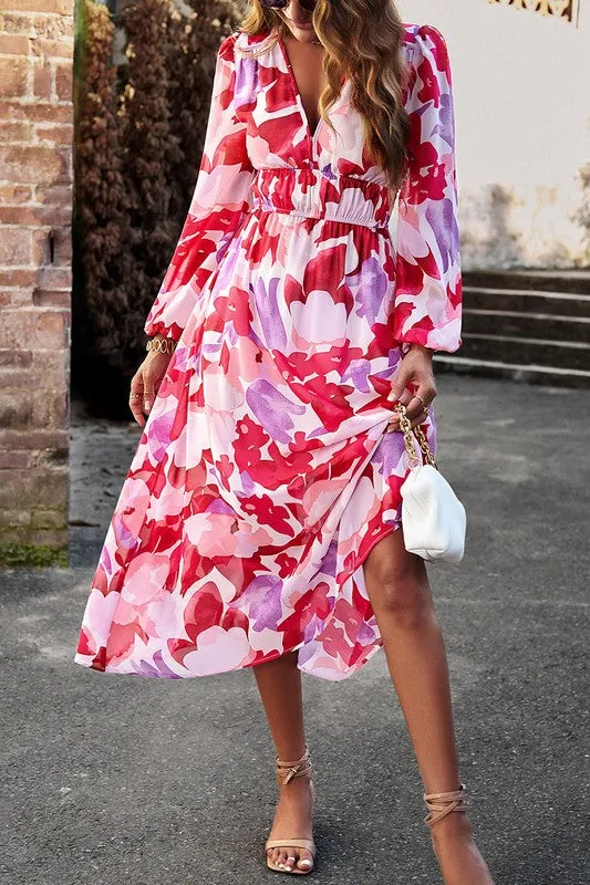Floral Elastic Waist A-Line Midi Dress II