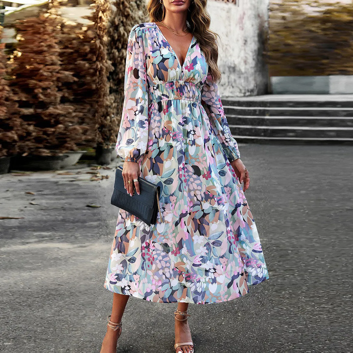Floral Elastic Waist A-Line Midi Dress II
