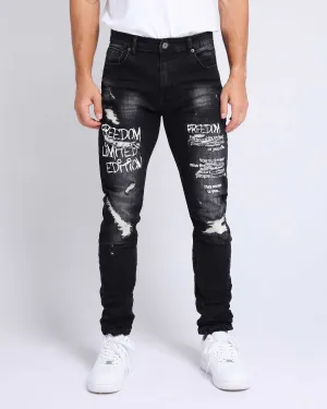 Gothic Graffiti Slim Fit Ripped Black Jeans-Mexico Local Delivery