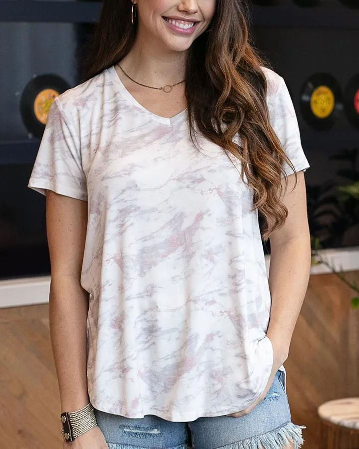 Grace & Lace Perfect V-Neck Tee (Blush Marble)
