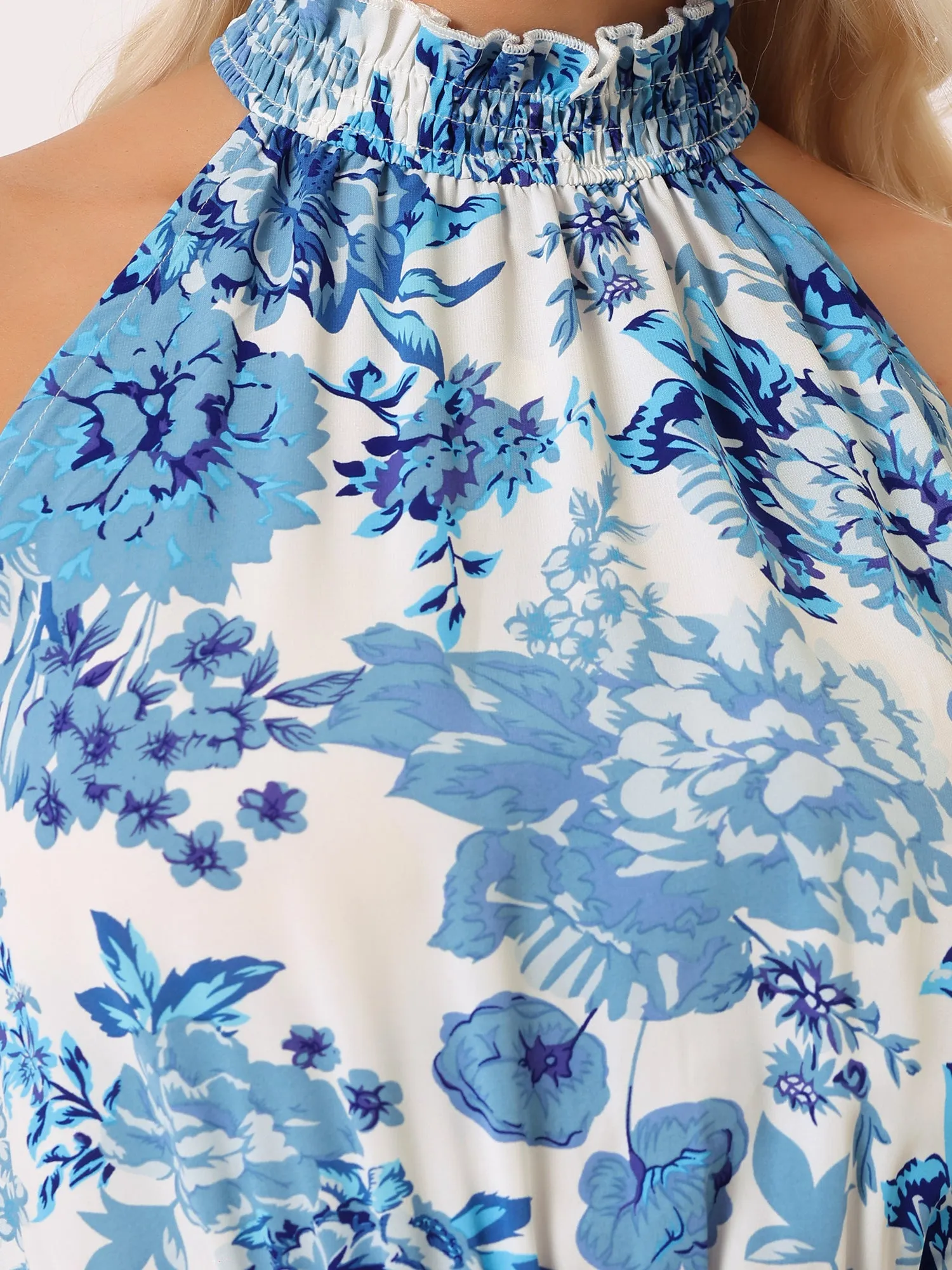 Halter Neck Sleeveless Casual Floral Sundress Midi Dress