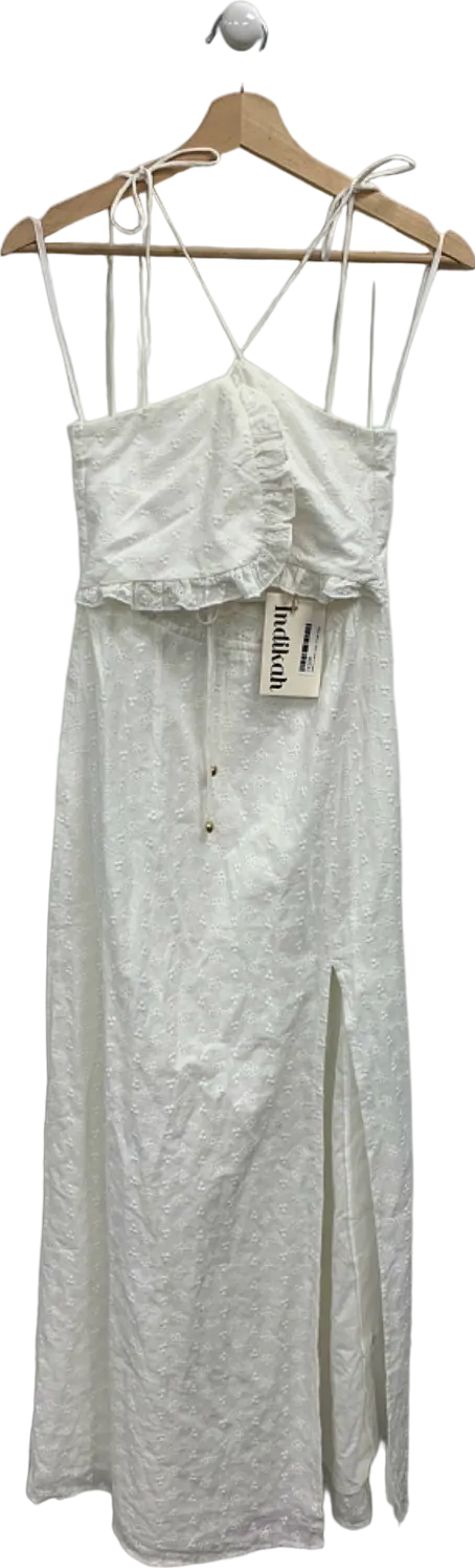 Indikah White Embroidered Sundress with Ruffle Detail UK 10