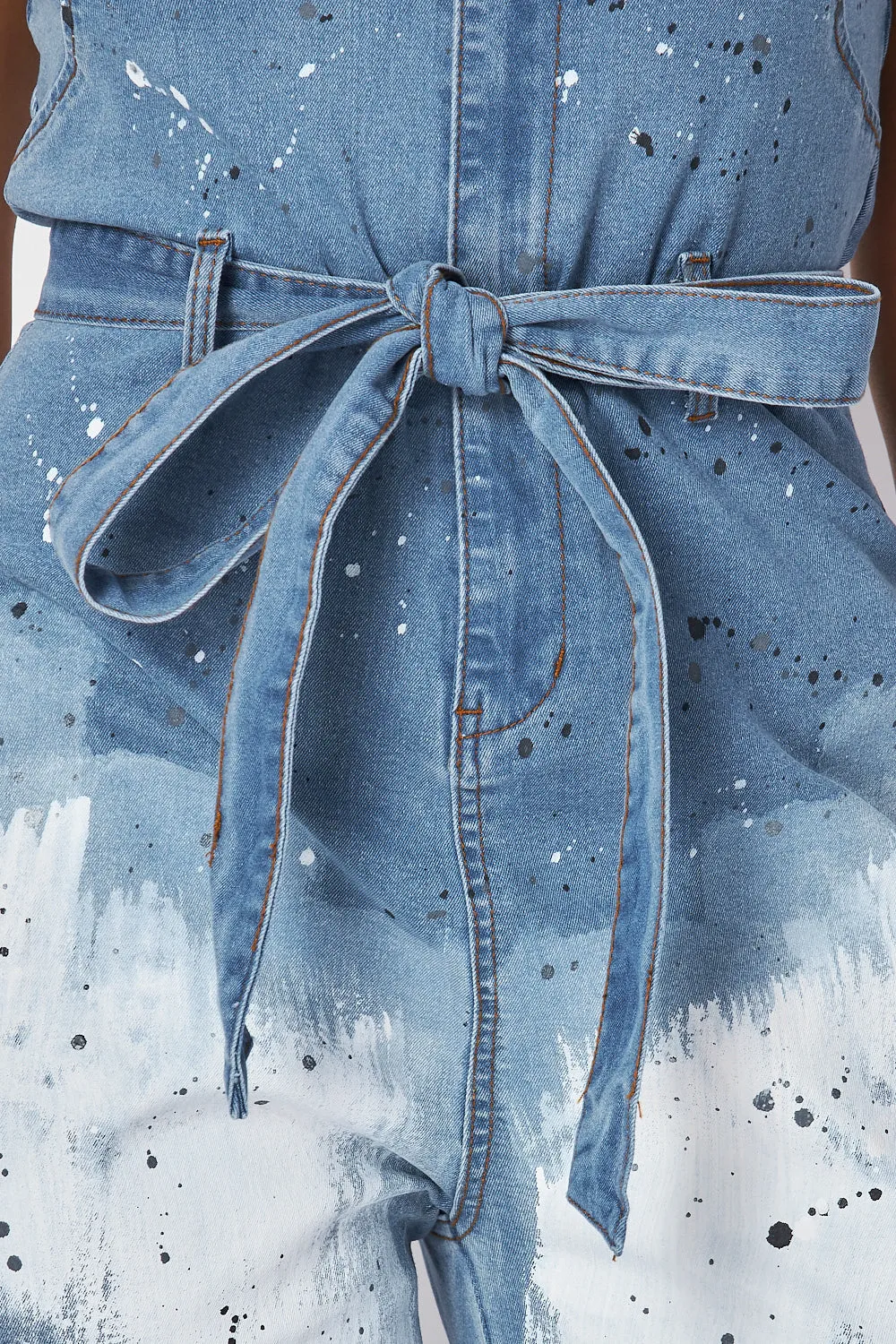 Ines Belted Cargo Sleeveless Denim Tube Jumpsuit