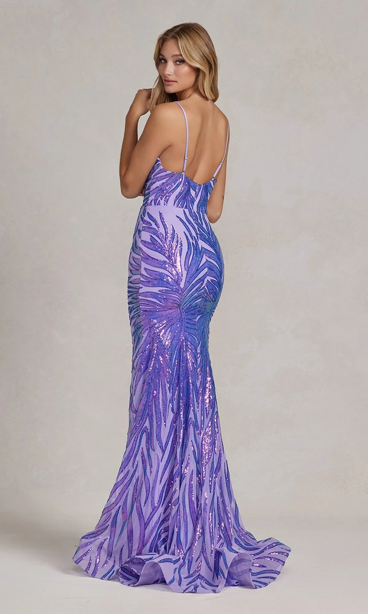 Iridescent Sequin-Pattern Long Prom Dress R1072