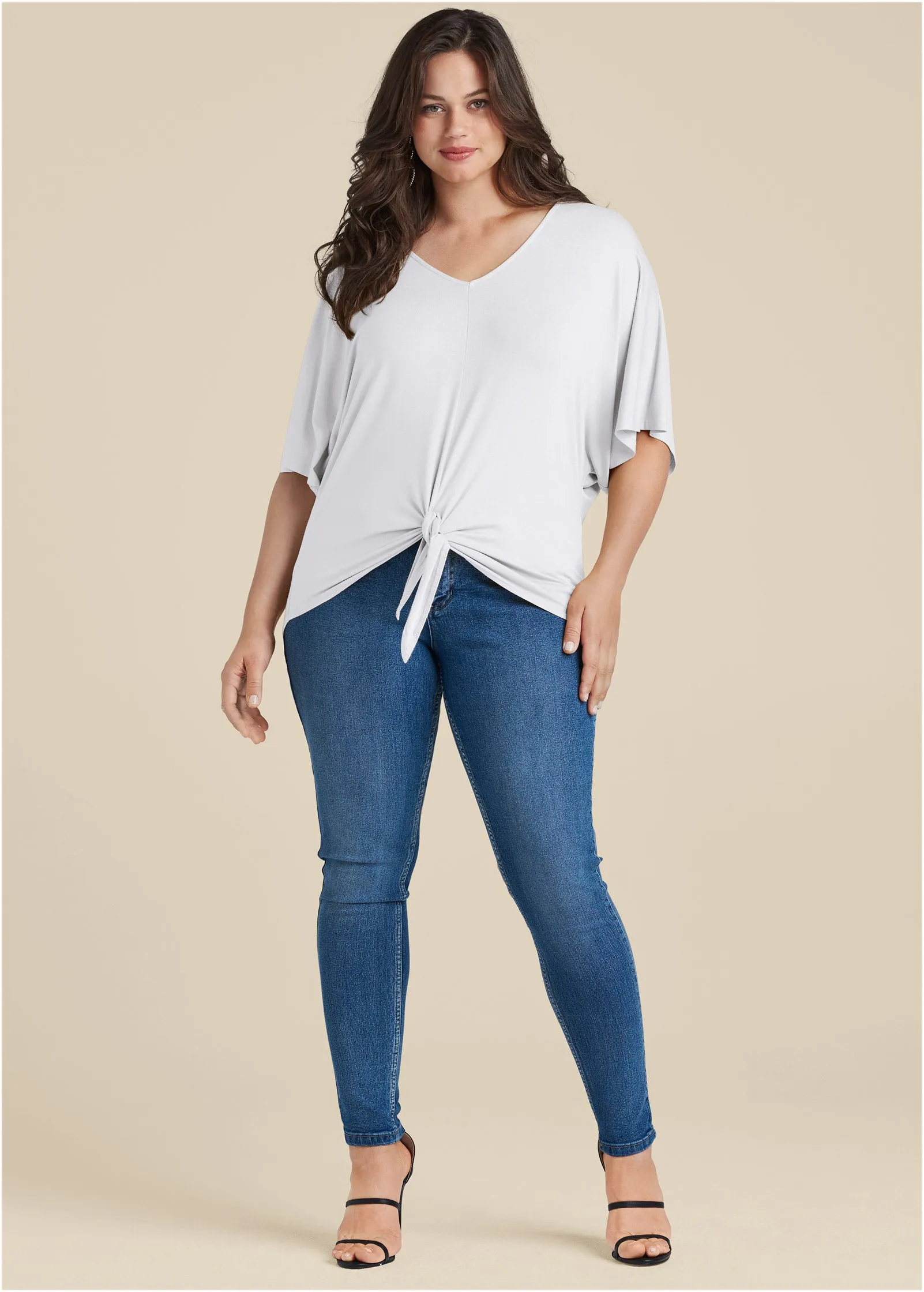 Knot Twist V-Neck Tee - White